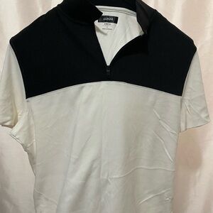 Alfani Men’s Short-Sleeve Two-Tone Quarter-Zip Polo - Black & White